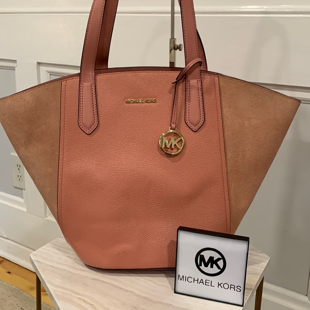 Michael Kors Bag Portia Pink Suede Leather Tote - Picture 3 of 17